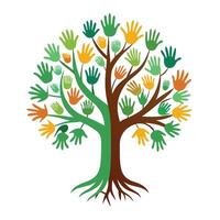 Artistic tree illustration with hands acting as branches conveying themes of support and growth vector
