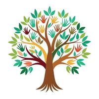 Symbolic tree design with hands forming the branches illustrating connection and interdependence vector