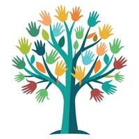 Creative tree design featuring hands as branches extending upwards representing progress and achievement vector