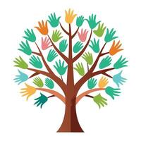 Creative tree artwork with hands as branches representing the power of unity and mutual support vector