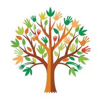 Conceptual tree illustration with hands as branches signifying the importance of unity and connection vector
