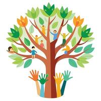 Conceptual tree artwork with hands cradling the trunk symbolizing our connection to the natural world vector