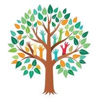 Inspiring tree illustration with hands reaching upward as leaves symbolizing growth and aspiration vector