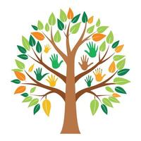 Artistic tree design where hands extend upwards as leaves representing potential and development vector