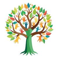 Creative tree design with hands supporting the trunk representing the importance of environmental support vector
