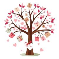 Conceptual tree artwork with handwritten love notes as foliage symbolizing romance and deep feelings vector