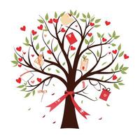 Charming tree illustration with handwritten love letter leaves adding a personal and affectionate touch vector