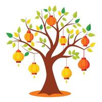 Artistic tree illustration featuring hanging lanterns as leaves conveying themes of light and celebration vector