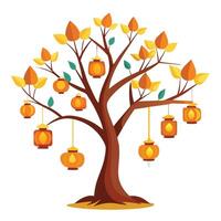 Unique tree illustration with hanging lanterns instead of leaves adding a magical and decorative touch vector