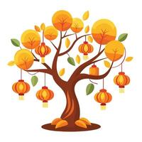 Charming tree design with hanging lantern leaves creating a warm and inviting atmosphere vector