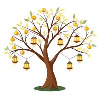 Artistic tree illustration featuring lanterns as foliage conveying themes of magic and imagination vector