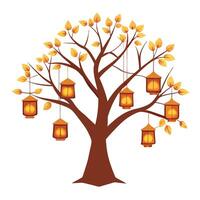 Conceptual tree artwork with glowing lanterns replacing leaves symbolizing fantasy and a dreamlike ambiance vector