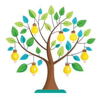Unique tree illustration with light bulbs instead of leaves adding a bright and inventive touch vector