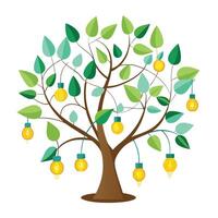 Conceptual tree artwork with glowing light bulbs as leaves symbolizing enlightenment and brilliant thoughts vector