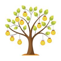 Creative tree design with hanging light bulbs instead of fruit symbolizing innovation and bright ideas vector