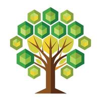 Modern tree illustration with a stylized honeycomb pattern as its leaves vector