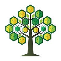 Minimalist tree illustration with a clean honeycomb pattern for its leaves vector