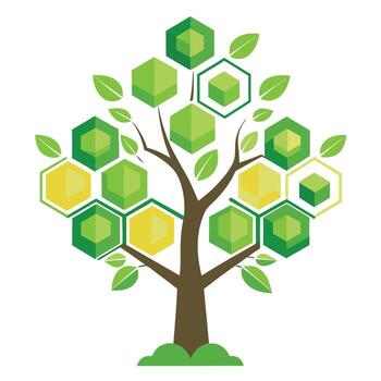 Stylized tree artwork with a hexagonal honeycomb pattern as its foliage vector