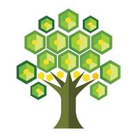 Modern tree artwork featuring leaves with a sophisticated and repeating honeycomb pattern vector