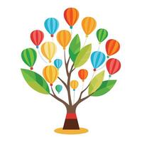 Artistic tree illustration featuring hot air balloons as foliage creating a sense of wonder and travel vector