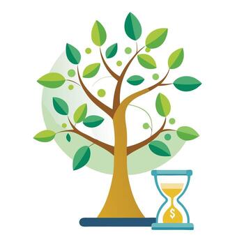 Unique tree graphic featuring hourglass and clock elements as its leaf design vector