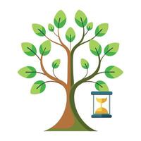 Symbolic tree design featuring hourglass and clock as leaves conveying the concept of time management vector