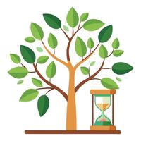 Artistic tree artwork with hourglass and clock shaped foliage representing the flow and measurement of time vector