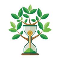 Minimalist tree artwork with hourglasses as its abstract time-related foliage vector