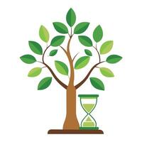 Creative tree illustration with hourglass leaves signifying the importance and preciousness of time vector
