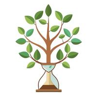 Time-themed tree with hourglass and falling sand as its symbolic leaves vector
