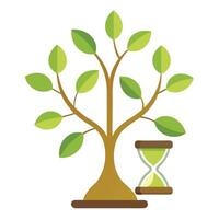Symbolic tree artwork with hourglass and sand shaped leaves representing the transient nature of time vector