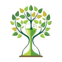 Time-themed flat tree with hourglass shapes forming its symbolic leaves vector
