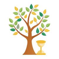 Time-themed tree with an hourglass trunk and sand falling as its leaves vector