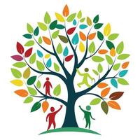 Symbolic tree artwork with human form leaves representing individuals within a larger group vector