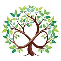Modern tree design with branches and leaves shaped as infinity loops symbolizing unending cycles vector