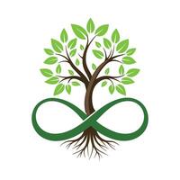 Artistic tree illustration featuring infinity symbol roots conveying the idea of timeless foundation and growth vector