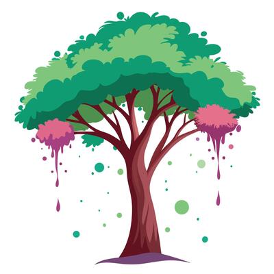 Creative tree design featuring an ink splash as the canopy conveying an artistic and fluid impression