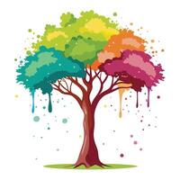 Artistic tree design with an ink splatter forming the canopy in a vibrant and dynamic style vector