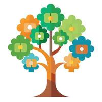 Cooperative tree artwork with a canopy made of interconnected puzzle pieces symbolizing partnership vector