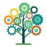 Industrial tree illustration featuring interlocking gears as leaves conveying themes of machinery and technical design vector