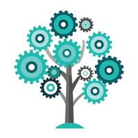 Engineering tree design with interlocking gear leaves representing mechanics and technological advancement vector