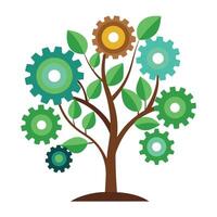 Mechanical tree illustration with interlocking gear shaped leaves representing industry and technology vector
