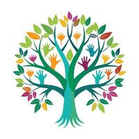 United tree artwork with intertwined human hands forming the branches symbolizing cooperation and support vector