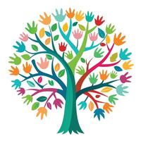 Collaborative tree illustration with intertwined human hands forming its branches representing unity vector
