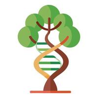 Modern tree illustration with an interwoven DNA molecule as its trunk design vector