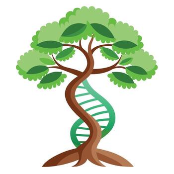 Artistic tree artwork with an interwoven double helix forming its trunk vector