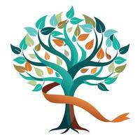 Modern tree illustration with interwoven ribbon shapes for its branch and leaf design vector