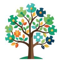 Conceptual tree with jigsaw puzzle pieces forming its unique leaves vector