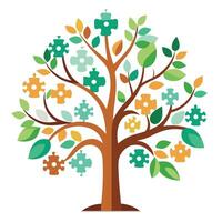 Modern tree illustration with jigsaw puzzle patterns for its leaf design vector