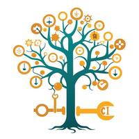 Unique tree graphic showcasing key-shaped elements as its branch structure vector